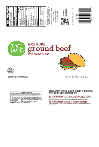 100% Pure Ground Beef, 73% Lean/27% Fat - SmartLabel™